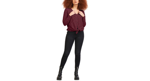 Black Tape Button Up Waffle Knit Top
